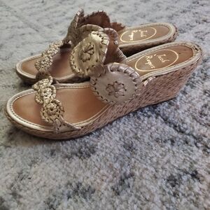 Jack Rogers Gold Woven Wedge Sandals